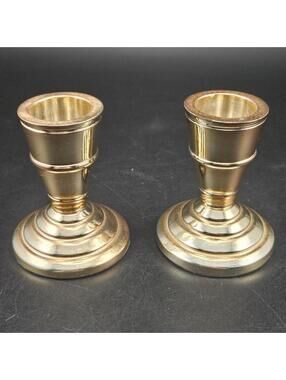 PartyLite Brass Candlestick Holders Pair – Vintage Small Taper Candle Holders